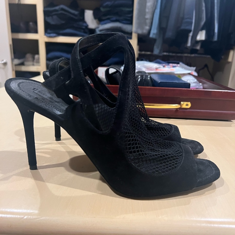 Alexander Wang Womens Black Fishnet Piper Square Toe Stiletto Sandals 40